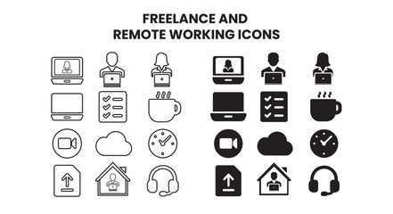 Minimalist Icon Set for Work from Home and Virtual Office Concepts