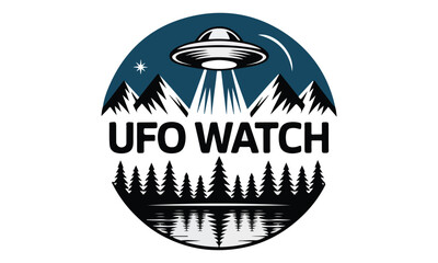 UFO Spaceship Above Horizon Logo Design