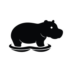 Baby Hippo in Water Vector Silhouette