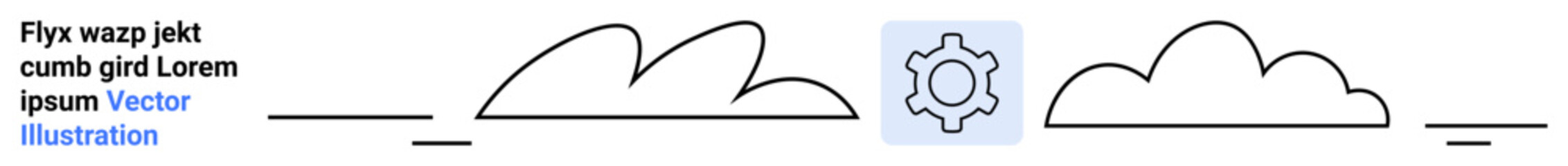 Gear icon between abstract clouds and sleek lines, combining technology and nature. Ideal for web design, innovation, mechanics, minimalism, engineering, modern concepts, a simple landing page