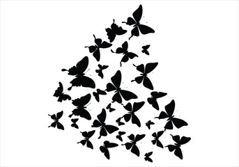 Butterflies Single or Swarm  silhouette  on white background