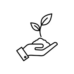 Eco-activism icon with a hand holding soil and a growing plant