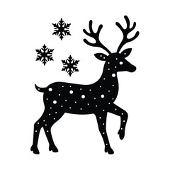 Christmas Reindeer Snowflakes Vector Silhouette