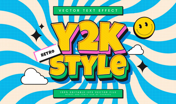 Y2k style retro, editable vector text effect. Suitable for old comic vintage theme.