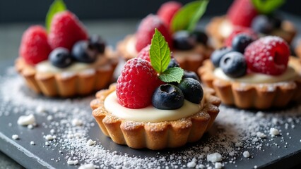 Berry Tarts With Cream And Mint