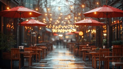 Obraz premium Rainy evening street cafe
