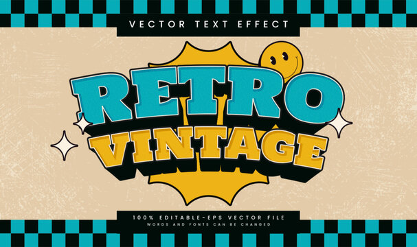 Retro Vintage, editable vector text effect. Classic minimalist concept, suitable for old comic grunge theme.