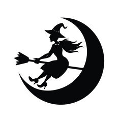 Halloween Witch Broomstick Vector Silhouette