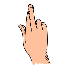 Hand with crossed fingers vector isolated. Hand-drawn illustration of human hand showing crossed finger as a form of good luck superstition. Hand gesture.