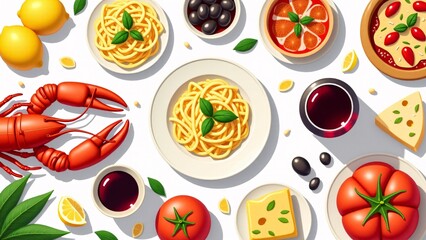 Various Italian Dishes Flat Lay Arrangement