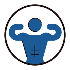 Athlete showing big muscles icon vector isolated. Flat illustration of a strong body. Simple symbol of a man with healthy body.