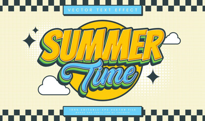 Summer time retro, editable vector text effect. Suitable for old vintage theme.