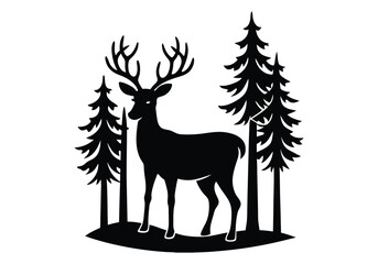 Deer Standing in Forest Silhouette