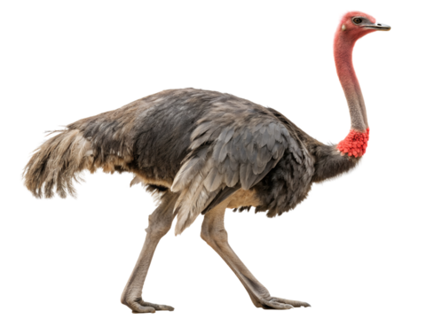 Full Body Shot of Walking Ostrich Isolated on transparent background, Isolated Png file, Cut-out, Isolate Png, No Background, Isolated object


