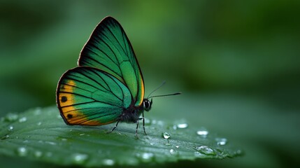 Obraz premium Colorful Butterfly Perched on Fresh Green Leaf