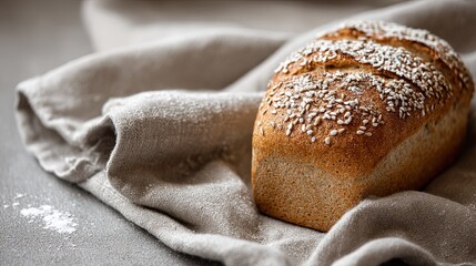 Scandinavian Porridge Bread on Linen Tablecloth