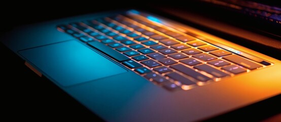 keyboard close up buttons colourful, led light gaming notebook laptop
