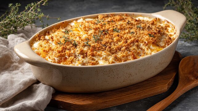 Gourmet Baked Macaro with Cheese and Herbs Dish