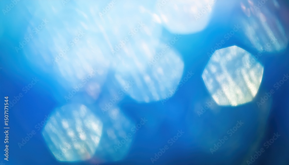 Fototapete defocused blue bokeh lights with hexagonal highlights and soft glow for abstract background, web design texture, branding element or modern digital print layout

