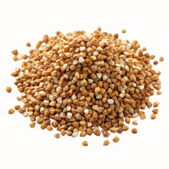 Fototapeta premium Heap of Raw Buckwheat Groats on Brown Background