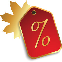 Golden and red Discount Tag with marple leaf