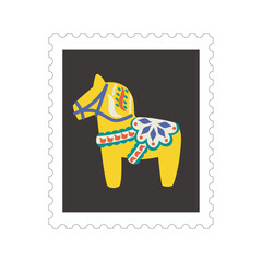 2026年　ダーラナホースの切手フレームベクターイラスト