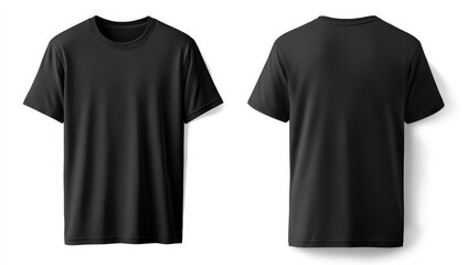 Plain black t-shirt shown from both front and back views on a white background.