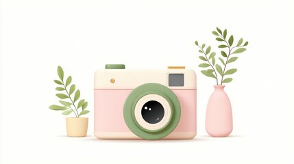 Simple 3D camera flash icon, minimalist and clean, isolated with full depth of field on white