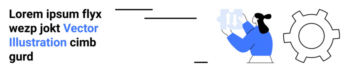 Woman holds and analyzes abstract shapes, symbolizing problem-solving, technology, and creativity. Ideal for technology, innovation, engineering, analysis, teamwork business and a simple landing