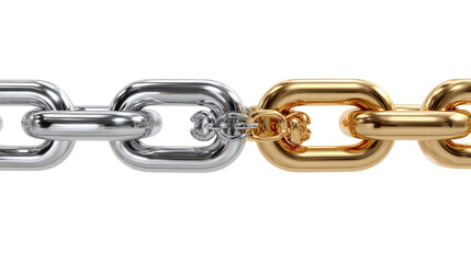 Obraz premium Golden Connection: A striking macro shot showcases the seamless union of gold and silver links, symbolizing connection, strength, and unity with a sleek, modern appeal.