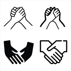 Set of two hands joined together icon vector illustration on white background.