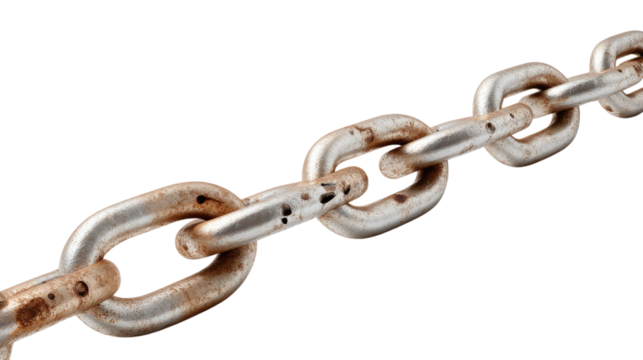 Vintage Chain Link Close-up: This striking close-up image showcases a rustic, vintage chain link, exuding strength and resilience, perfect for themes of connection, security, and industrial design.