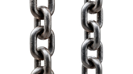 Obraz premium Steel Chain Links: Close-up of two parallel sturdy steel chains, showcasing the interlocking links and metallic texture. Perfect for concepts related to strength, connection, and security. 