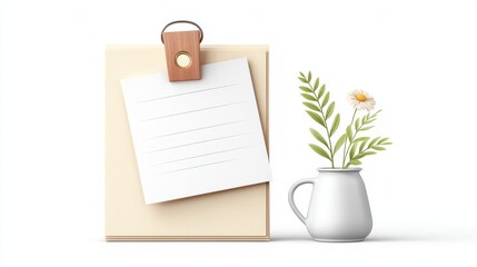 Written note icon in 3D minimalist form, depth-of-field focus, clean isolated on white