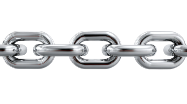 The chain in close-up: A close-up shot of a gleaming, metallic chain, each link perfectly interlocking to represent strength, security, and connection.