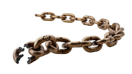 Obraz premium Breaking Free: Symbol of liberation, a weathered bronze chain breaks apart, embodying freedom and the shattering of constraints, signifying resilience.