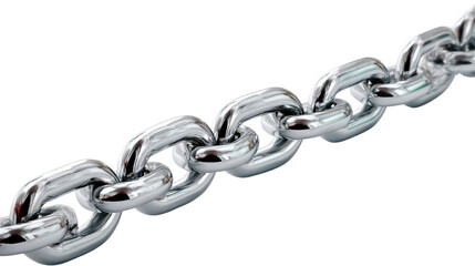 Fototapeta premium Close-up of Metal Chain: A detailed close-up shot of a gleaming, silver metal chain, showcasing its robust links and polished finish. The chain's interlocked structure is the primary focus.