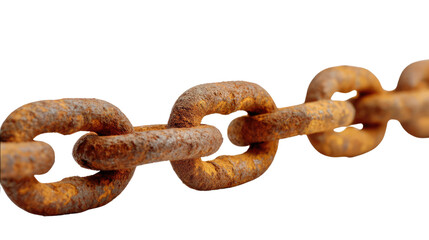 Fototapeta premium Old Rusty Chain: The image captures a close-up of an old, weathered chain, its links bearing the marks of time and corrosion, revealing a story of endurance and decay.