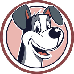 Cheerful cartoon dog with retro flair inside a circular badge. Great for playful branding, pet care, or kids’ content
