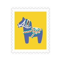 2026年　ダーラナホースの切手フレームベクターイラスト