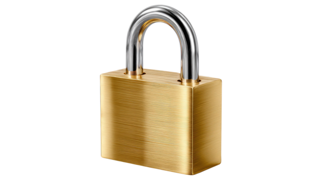 Golden Fortress: A robust golden padlock, symbolizing impenetrable security and unwavering protection against the bright background.