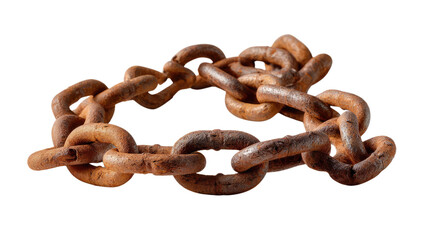 Fototapeta premium Rusty Chains: Weathered links, symbolic of constraint and decay, lie in stark relief. A close-up shot captures the textured surface, revealing the passage of time and the effects of oxidation.