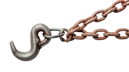 Obraz premium Industrial Strength: Steel hook with chain, symbolizing safety and reliability, set against a seamless scene