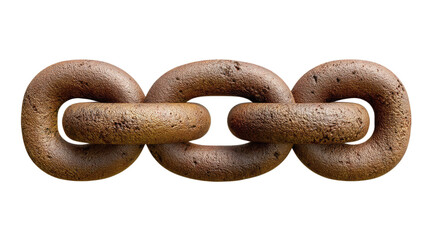 Fototapeta premium Rusty Connection: An image of three rusted chain links symbolize corrosion and connection, presenting a poignant visual metaphor for enduring bonds and deterioration.