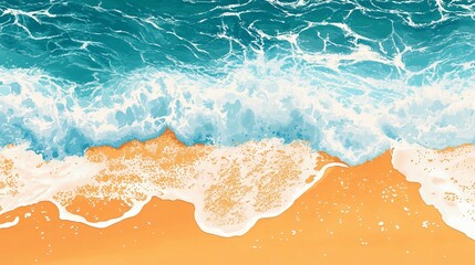Fototapeta premium Beach texture showing foamy shoreline where waves meet sand, ideal for nature visuals, coastal backgrounds, and summer-themed designs.
