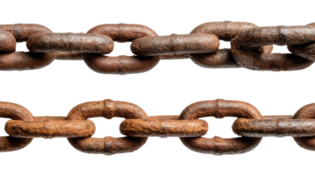 Old Rusty Chains: A close-up view of two weathered and rusty chains, emphasizing their aged texture and enduring strength.