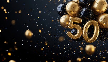 Golden 50th birthday party celebration background with golden numbers