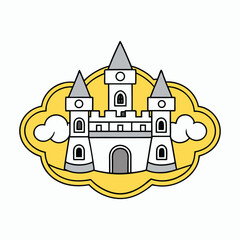 Fototapeta premium A black outline of a castle floating on a cloud
