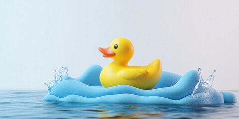 Bright yellow rubber duck floating on water for product mockup design