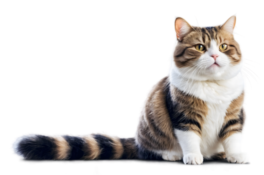 Chubby Sitting Cat with Fluffy Tail
